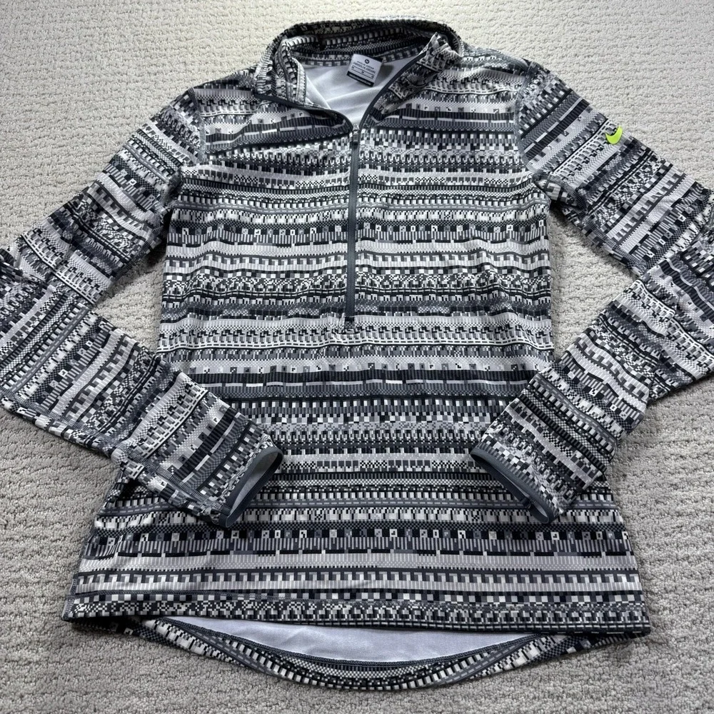 Nike Top Womens Medium Grey Stripes Geometric Pro Hyperwarm Half‎ Zip Pullover